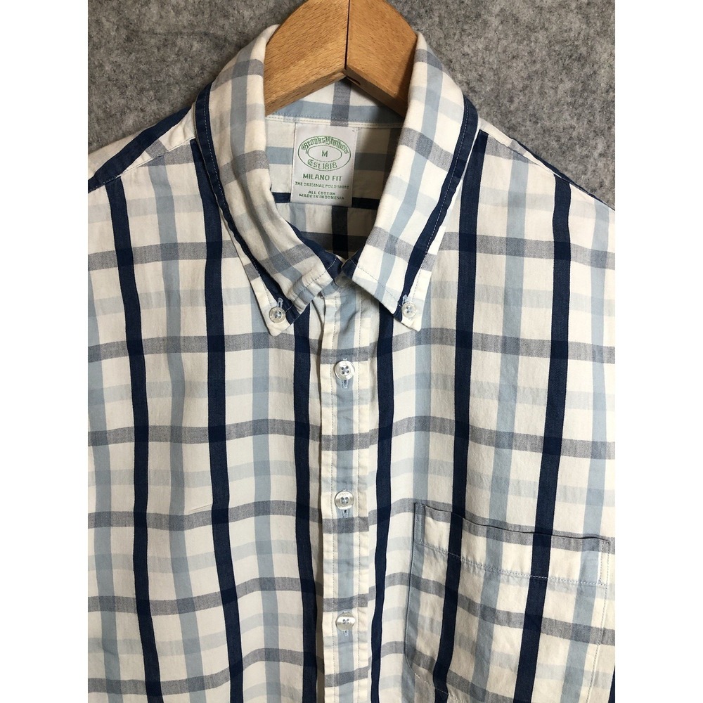 Brooks Brothers Shirt Mens‎ Medium Blue Check Milano Career Casual Classic